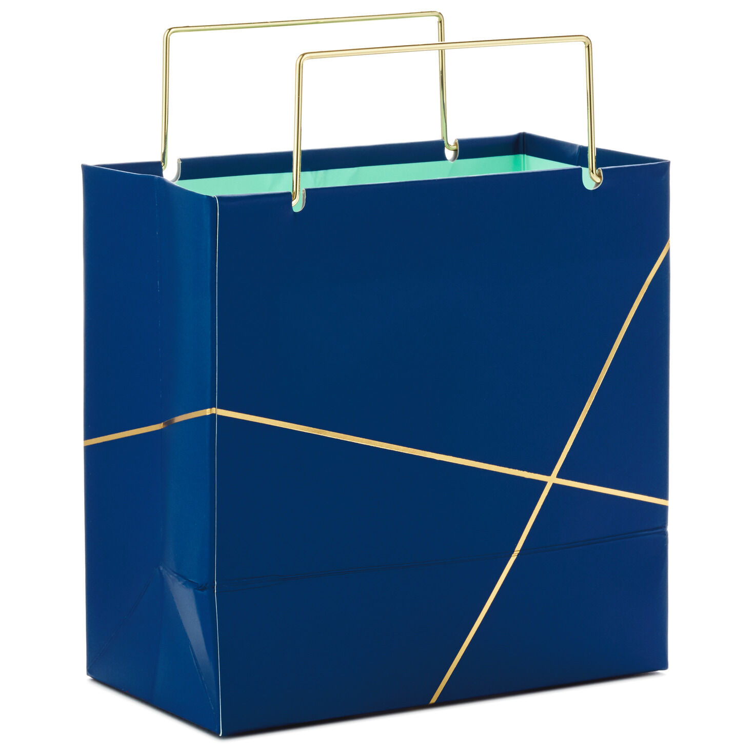 Navy With Gold Small Square Gift Bag, 5.5", , large image number 4