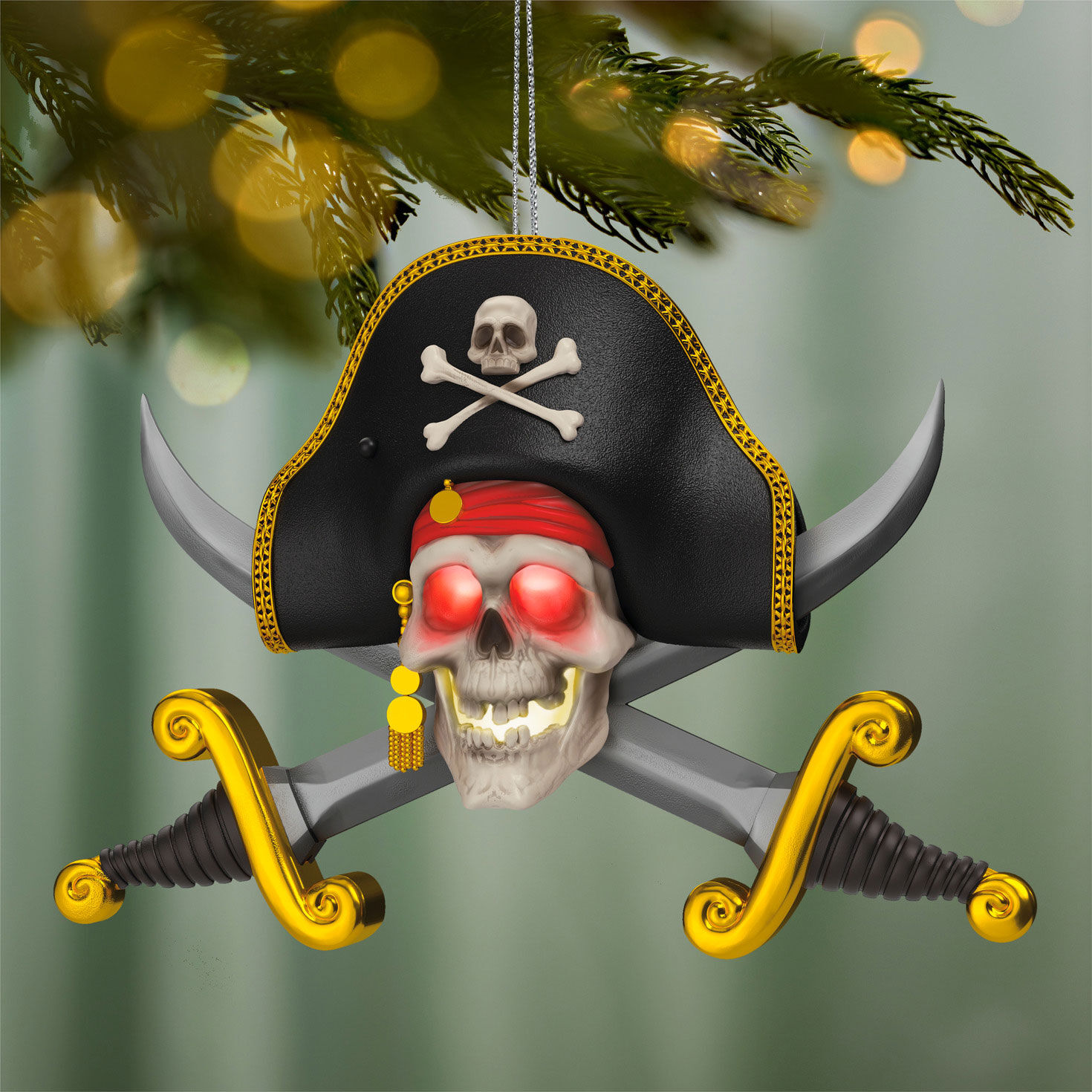Pirates of Caribbean Skull and Swords Ornament Hanging on tree image number 2