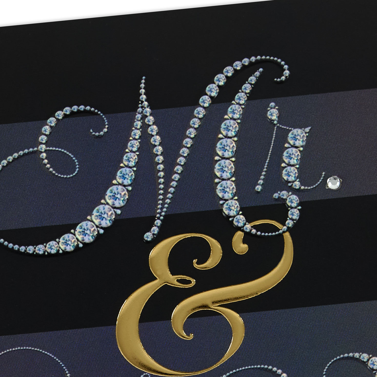 Mr. & Mrs. Diamond Script on Black Wedding Card Card Front Detail image number 5