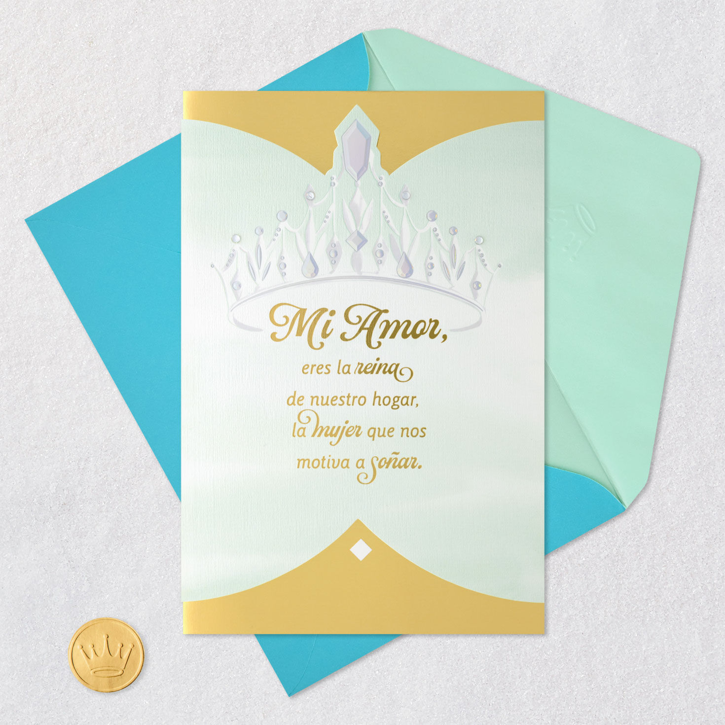 Sparkly Crown Wife Mother's Day Card in Spanish Card Front with Envelope and Gold Seal image number 6