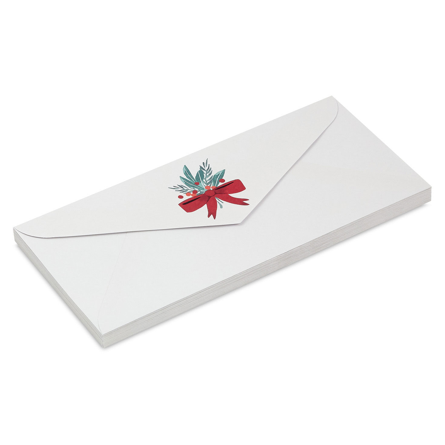 Festive Greenery and Red Bow Ivory Holiday Envelopes, Pack of 20