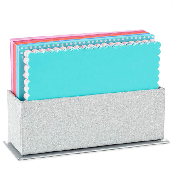 Assorted Blank Note Cards in Sparkly Silver Caddy, Set of 40