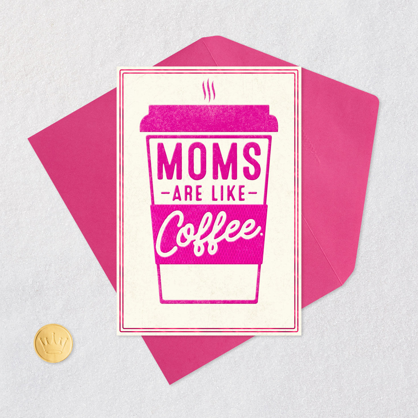 Pink Letterpress Coffee Cup Funny Mother's Day Card Card Front with Envelope and Gold Seal image number 5