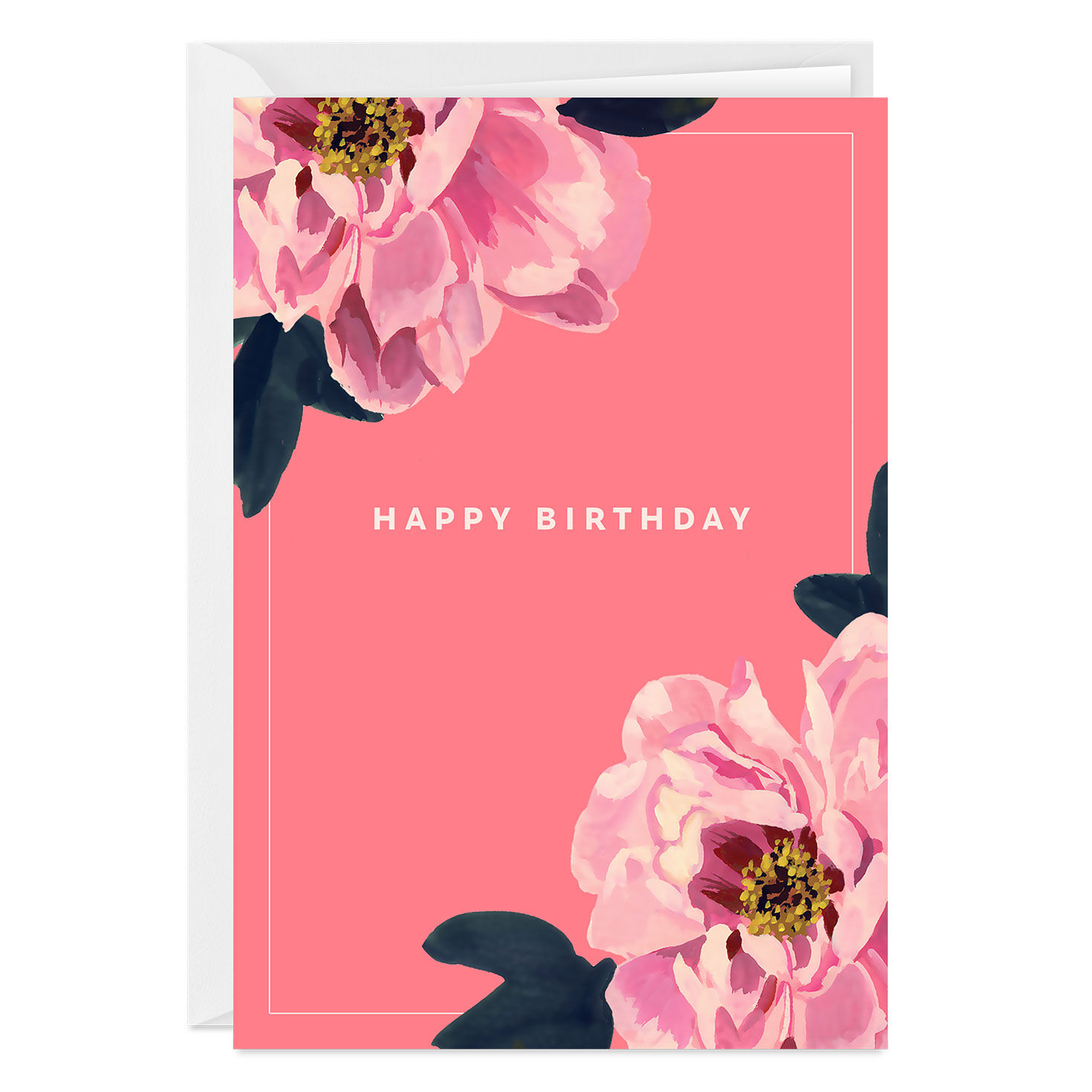 Pink Peonies Custom Birthday Card