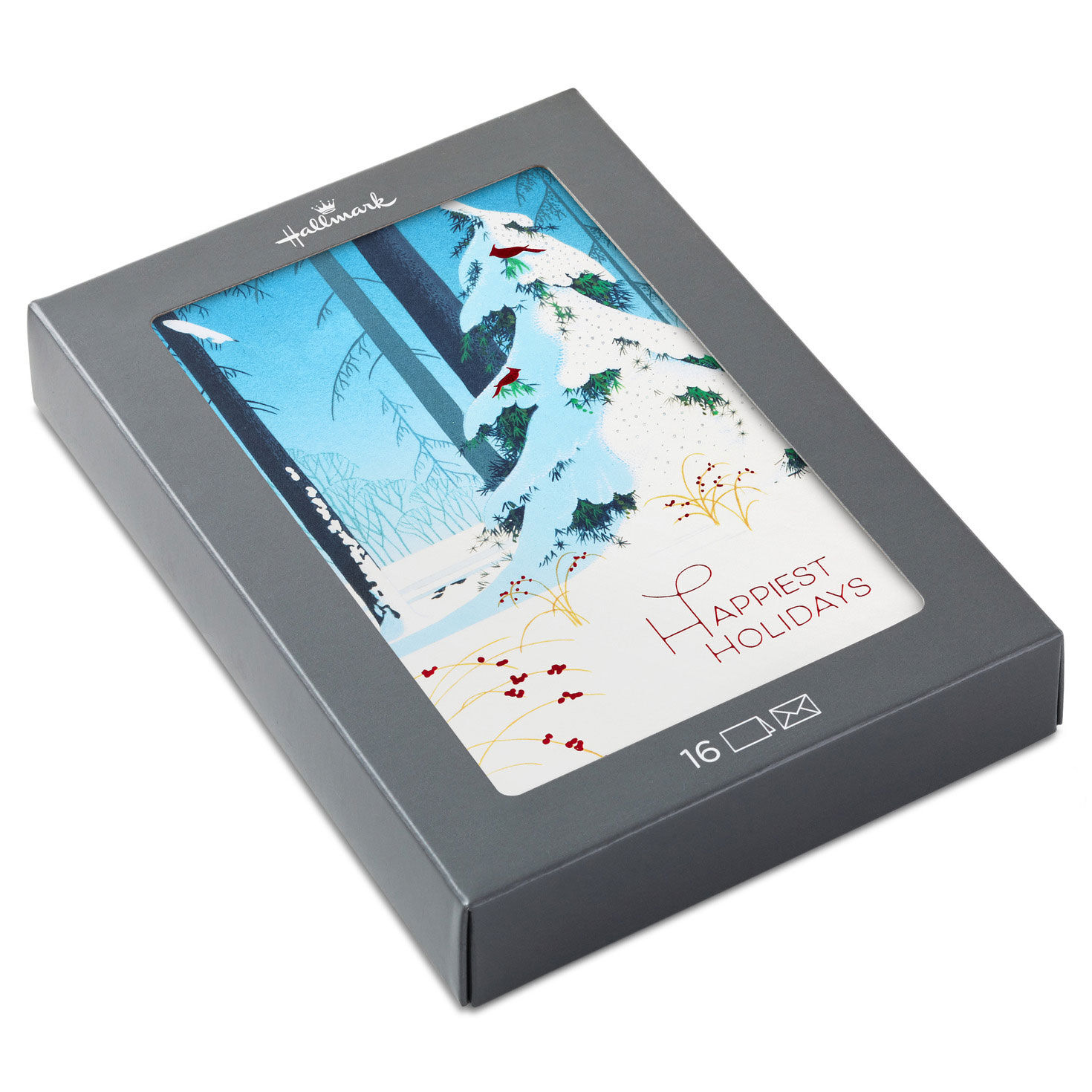 Snowy Pines and Cardinals Boxed Christmas Cards, Pack of 16