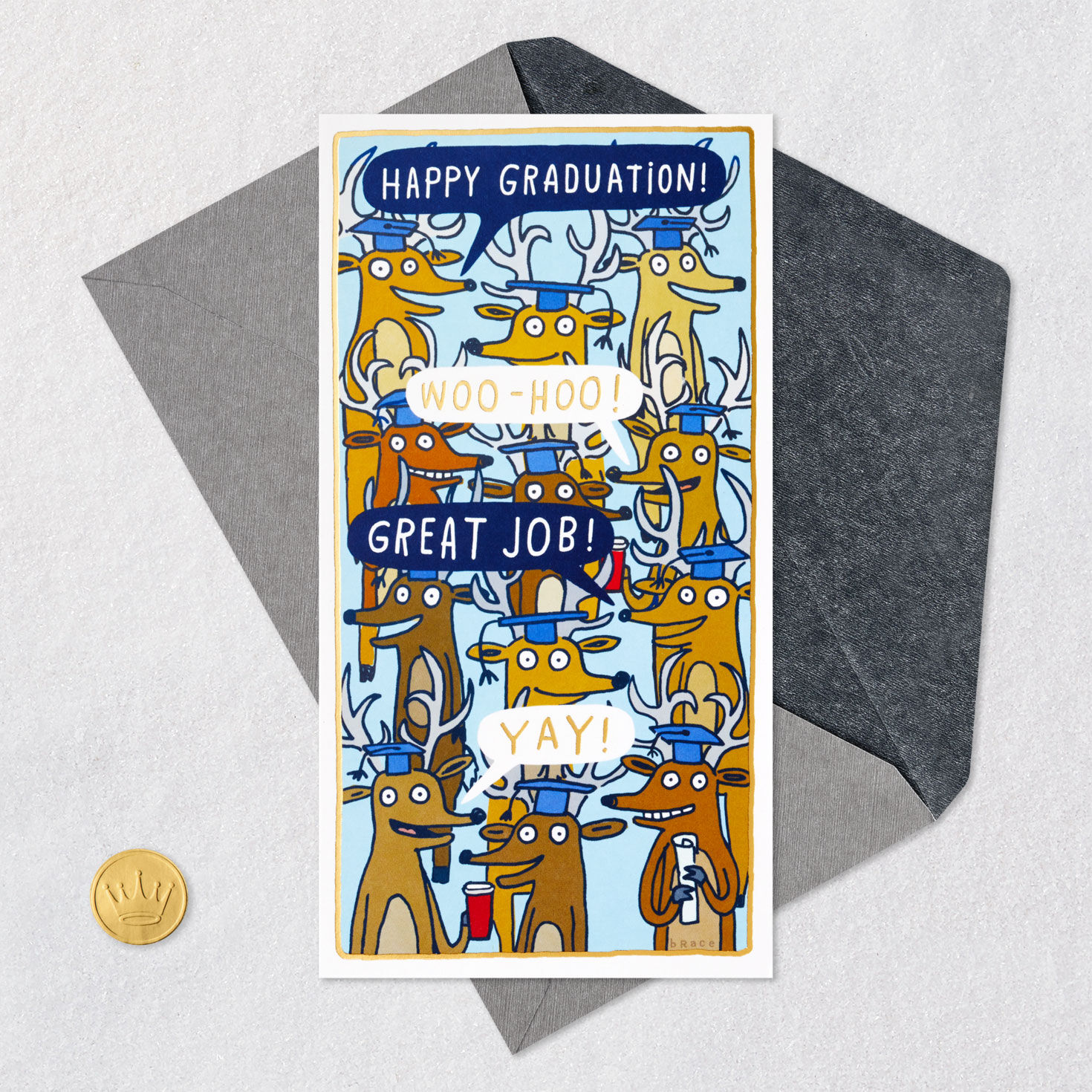 Grad Deer Funny Graduation Money Holder Card Front with Envelope and Gold Seal image number 6