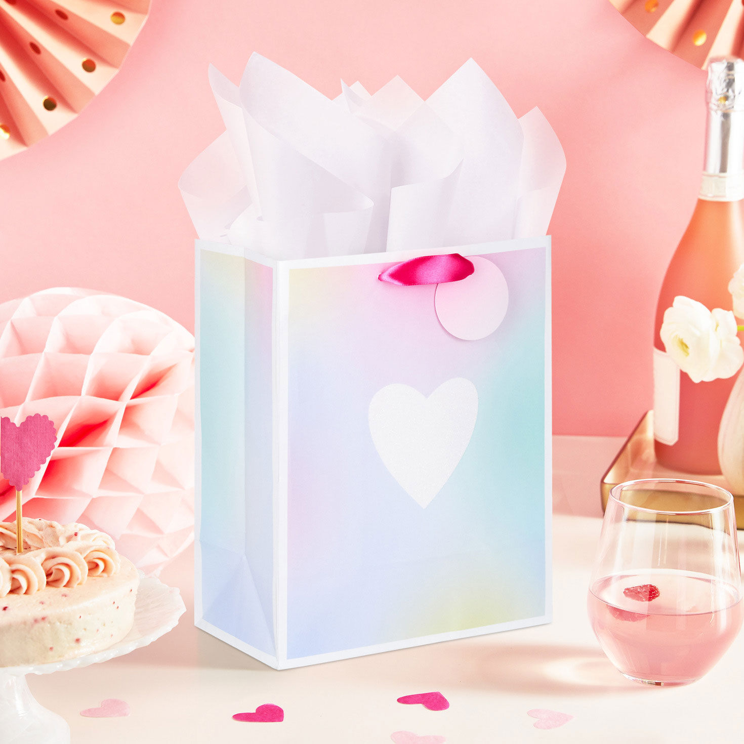 Ombr&eacute; Pastel Medium Valentine's Day Gift Bag & Tissue in use image number 2