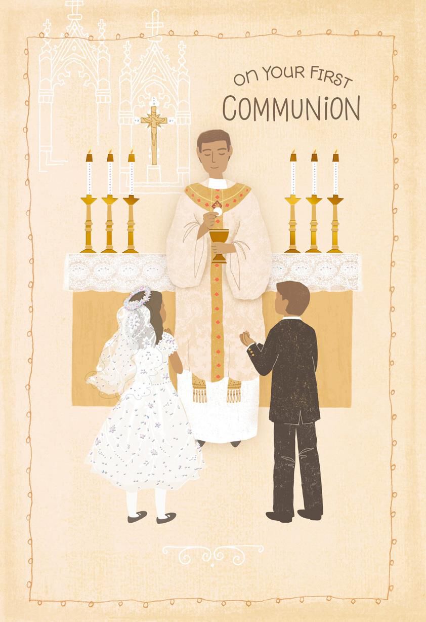 Boy and Girl Receiving the Eucharist First Communion Card