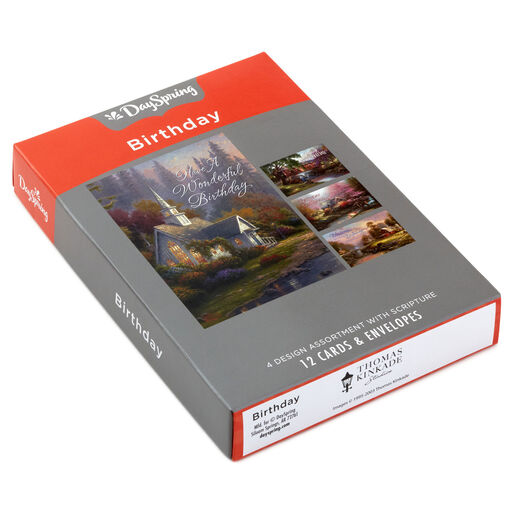 Thomas Kinkade Peaceful Blessings Religious Boxed Birthday Cards Assortment, Pack of 12, 