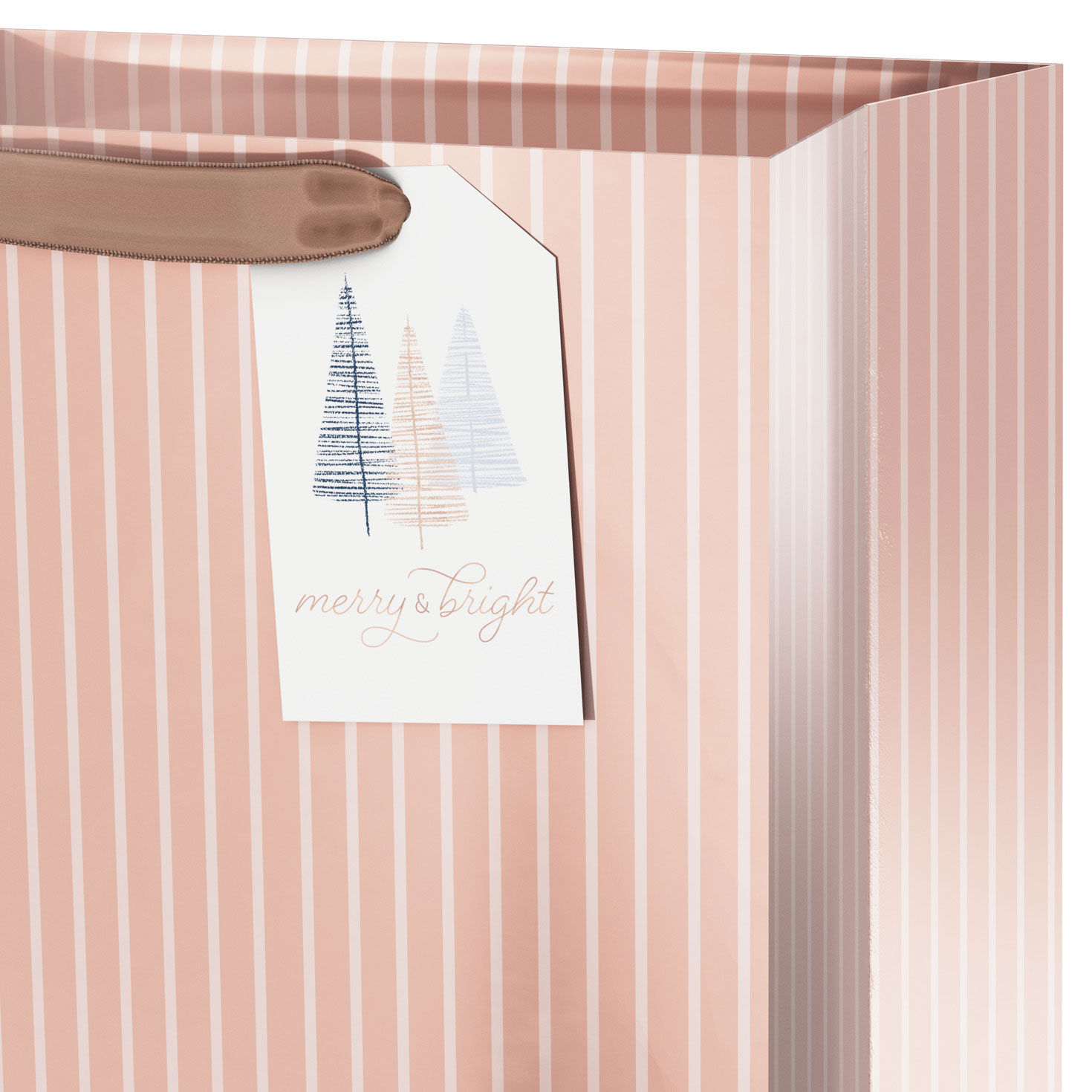 Rose Gold Stripes Large Holiday Gift Bag Handle Detail image number 4
