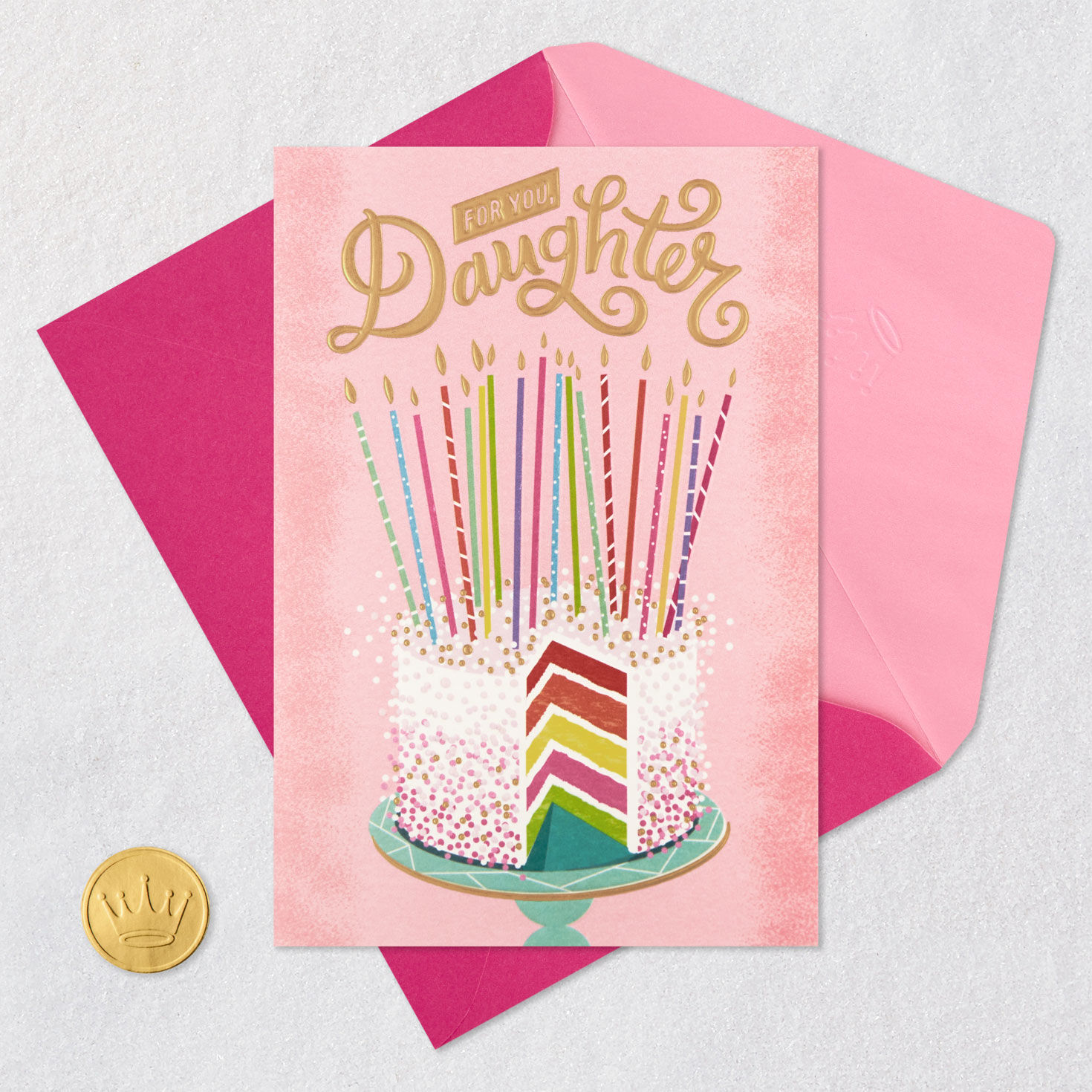 Layer Cake With Candles Daughter Birthday Card Card Front with Envelope and Gold Seal image number 6