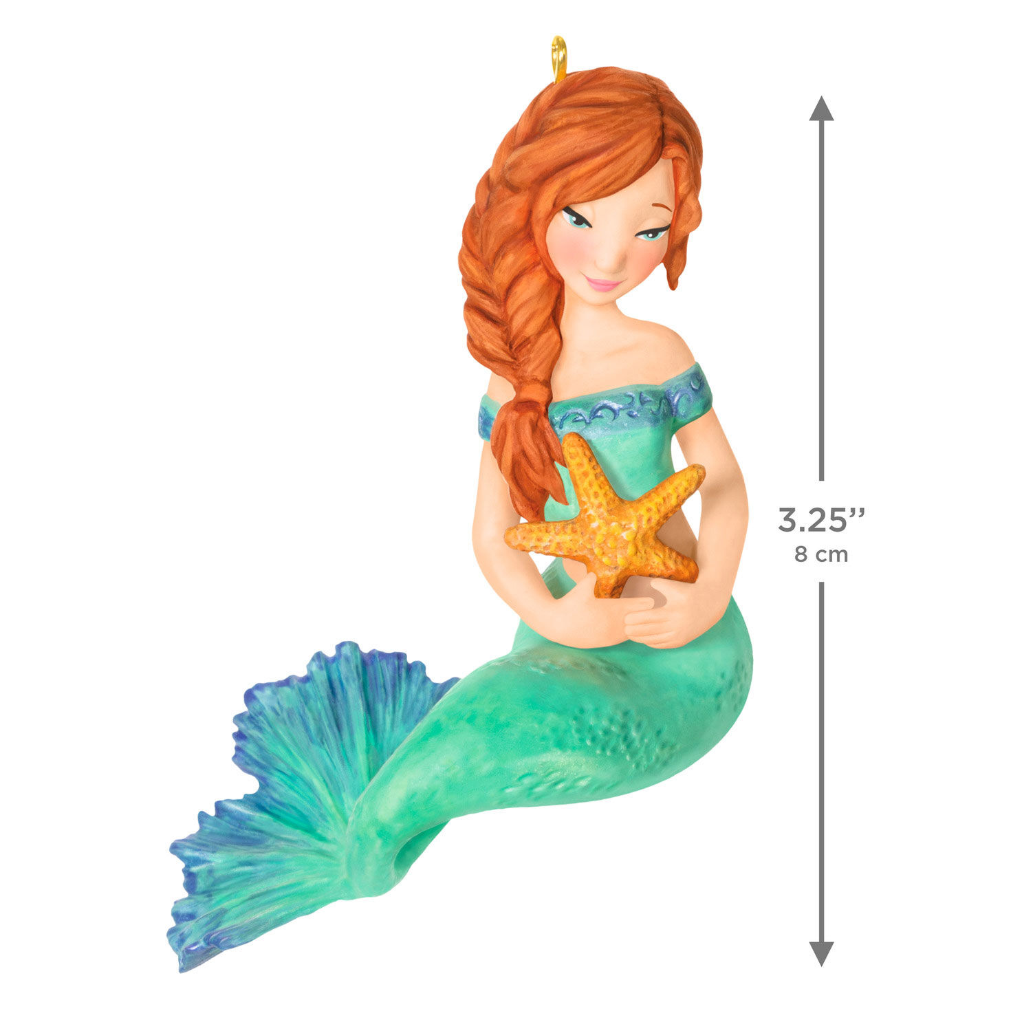 Green Mermaid With Starfish Keepsake Ornament measurement image number 3