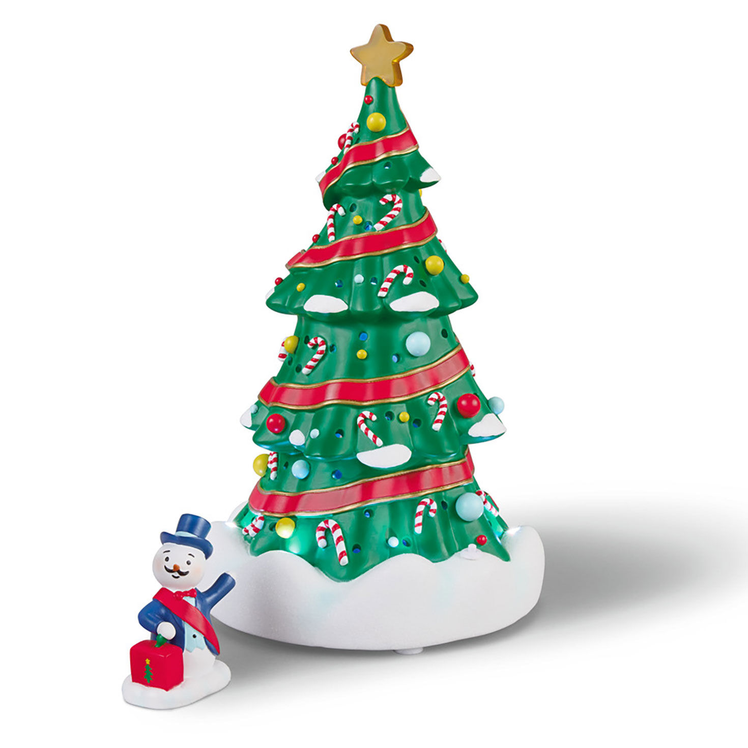 Magic Snowman Village Musical Christmas Tree and Mayor Tabletop Decorations With Light, Set of 2