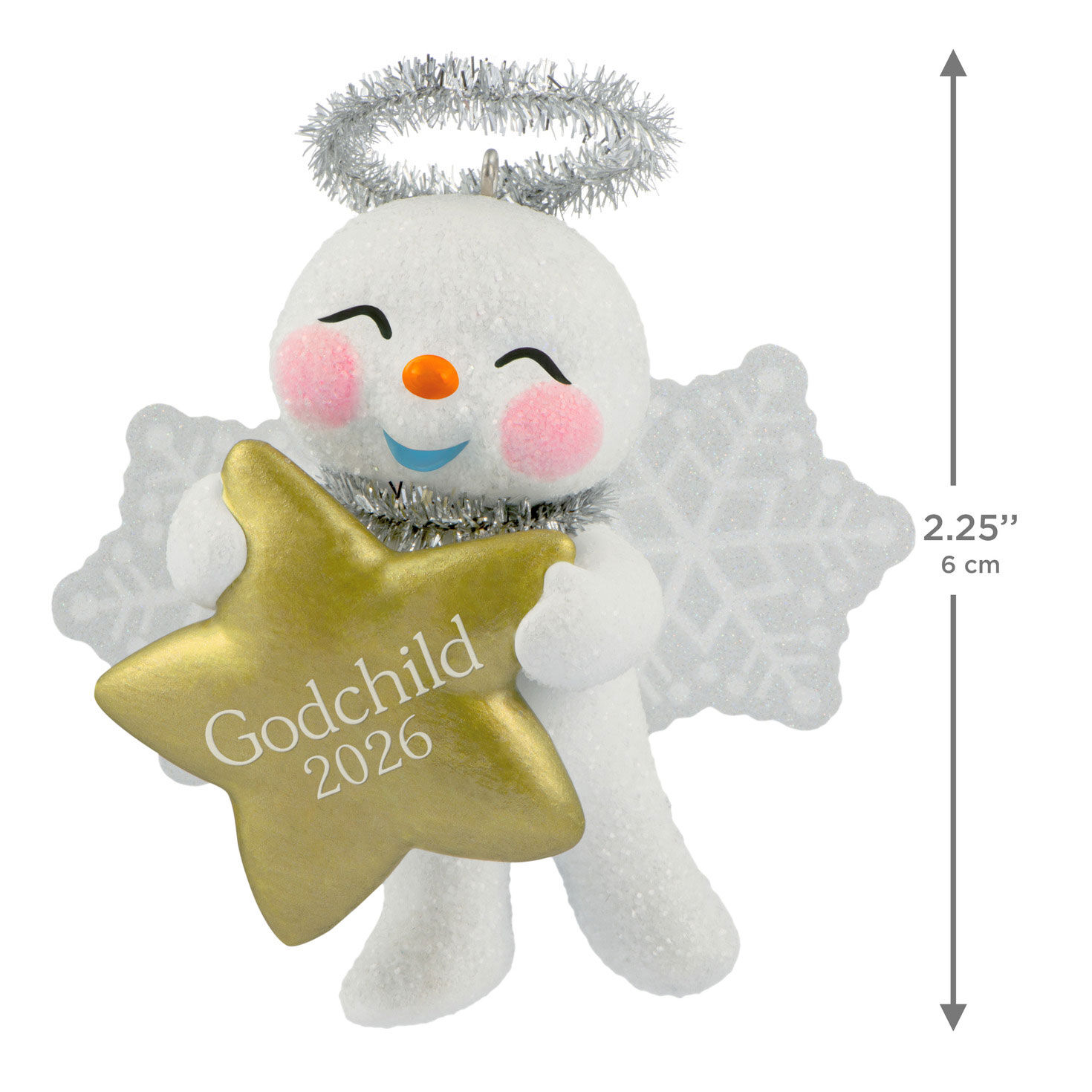 Godchild Angel Snowman With Star Keepsake Ornament measurement image number 3