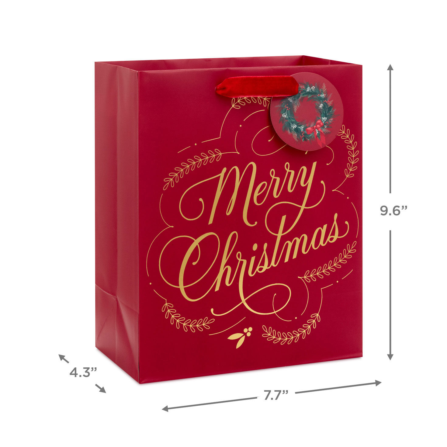 Gold Merry Christmas on Dark Red Medium Gift Bag measurement image number 3