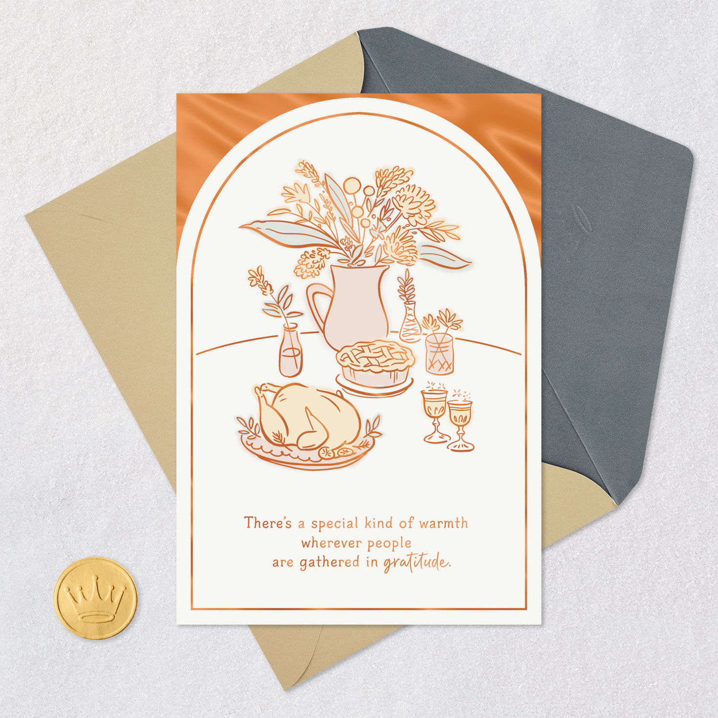 Dinner Table Setting Thanksgiving Card Card Front with Envelope and Gold Seal image number 5