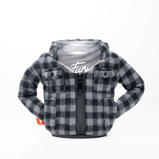 Puffin Lumberjack Pewter Flannel Jacket Can and Bottle Cooler, 6.5" H, 