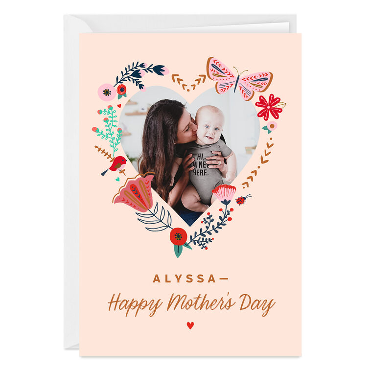 Personalized Flower Heart Mother's Day Photo Card