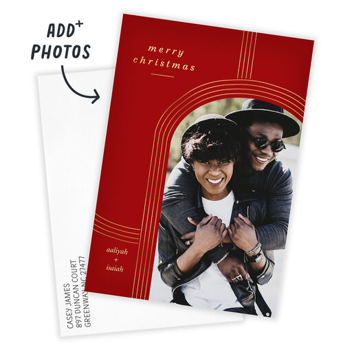 Gold Arch on Red Flat Christmas Photo Card, 