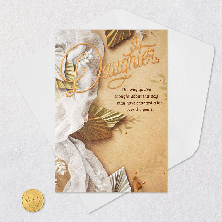 Tulle and Palm Leaf Decor Daughter Wedding Card  image number 6