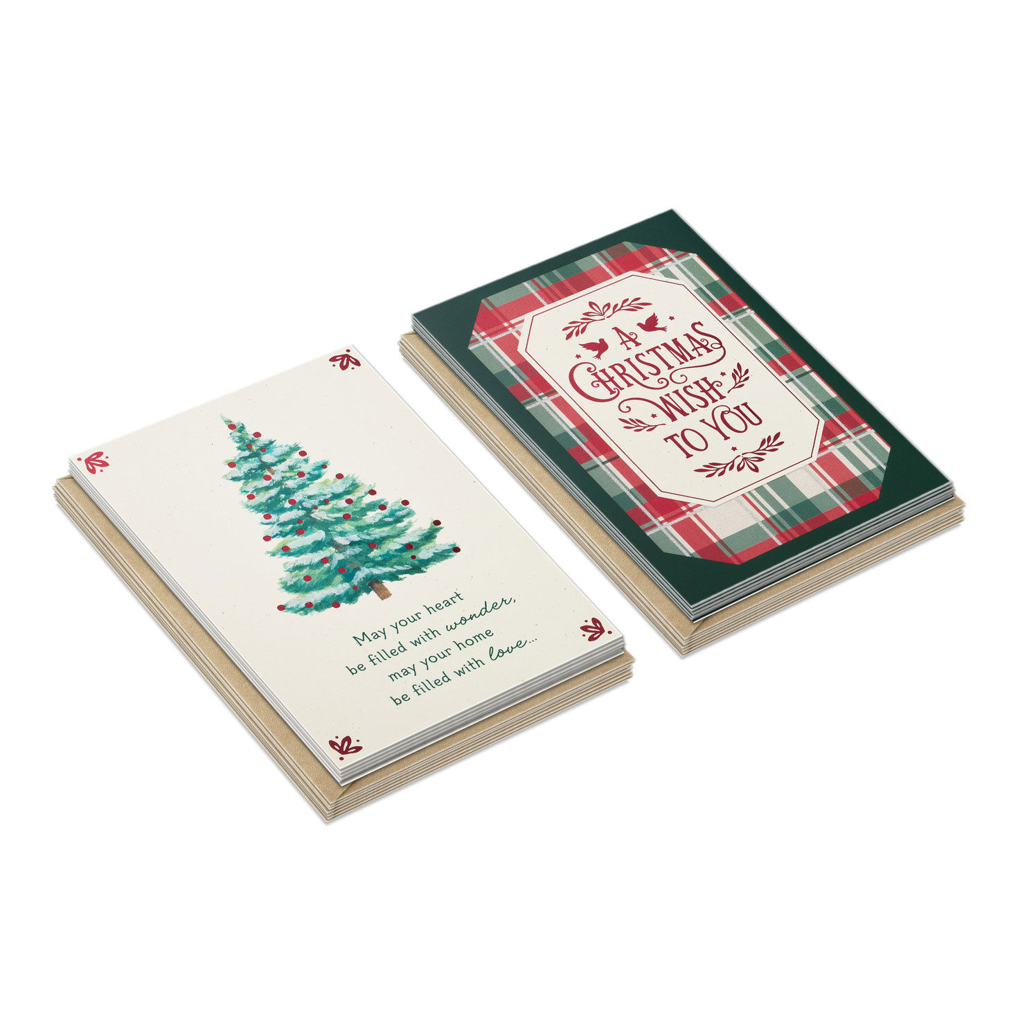 Holiday Tree and Plaid Religious Assorted Boxed Christmas Cards, Pack of 16