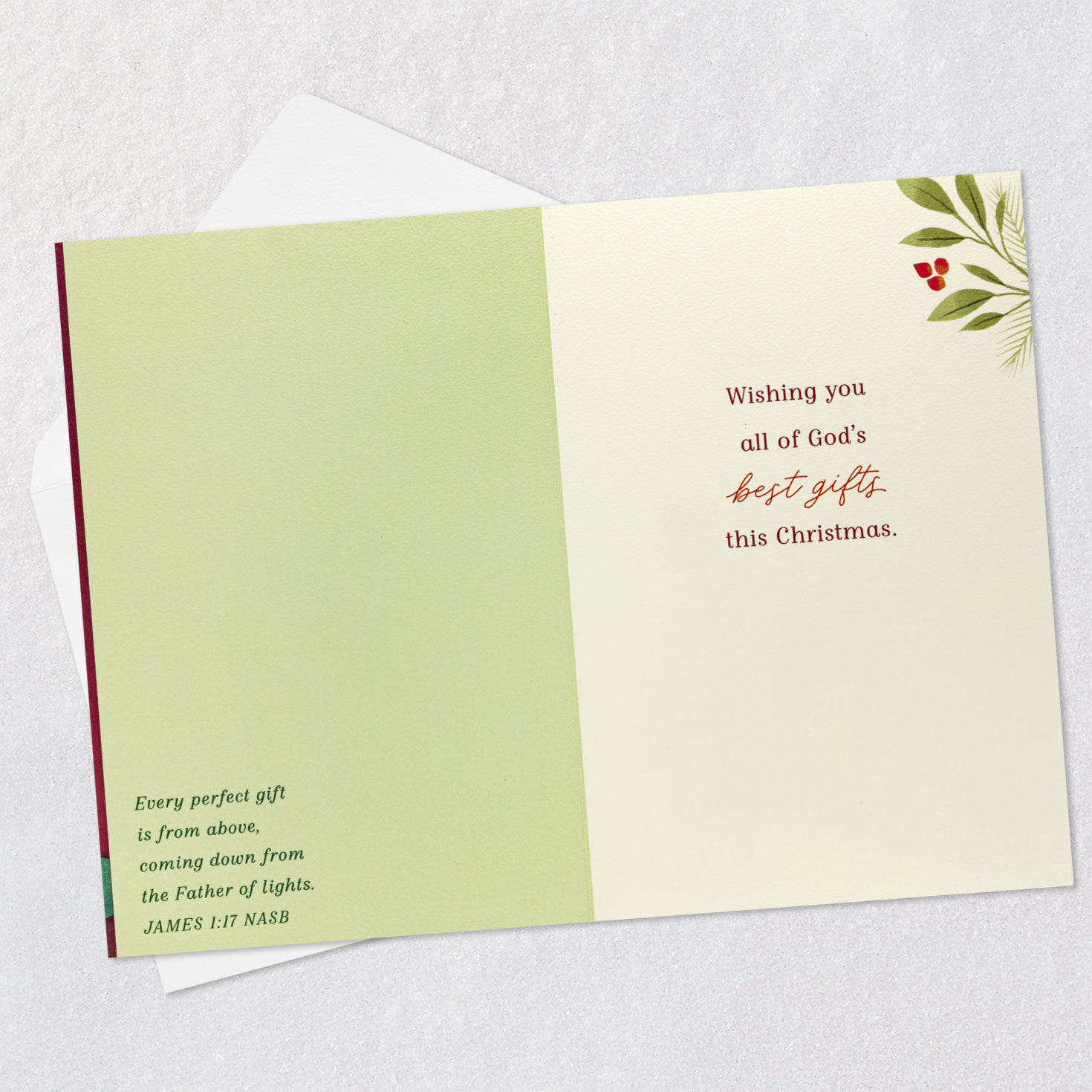 Candle and Poinsettias Religious Christmas Card Open card with envelope image number 4