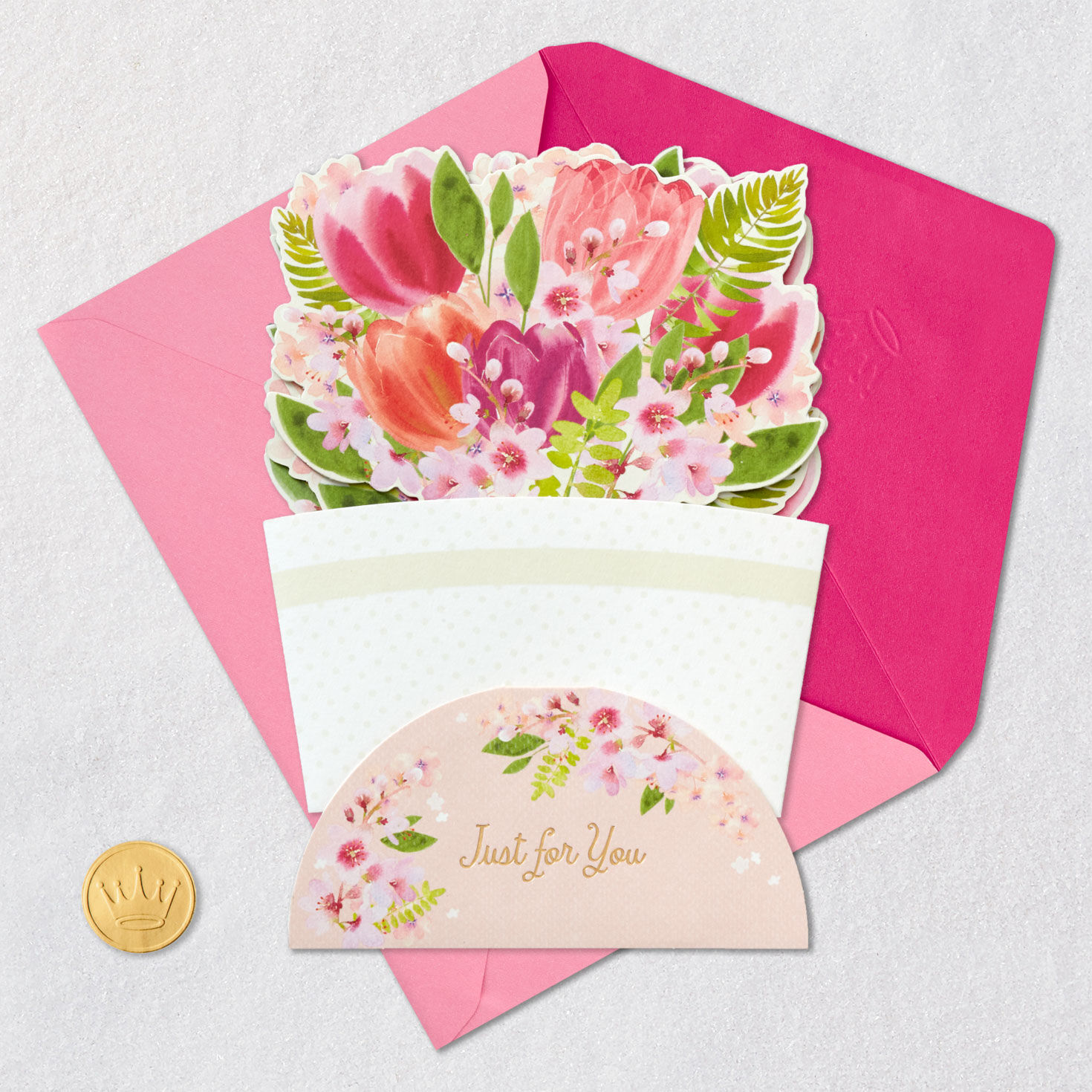 Tulip Flower Bouquet 3D Pop-Up Mother's Day Card Card Front with Envelope and Gold Seal image number 6