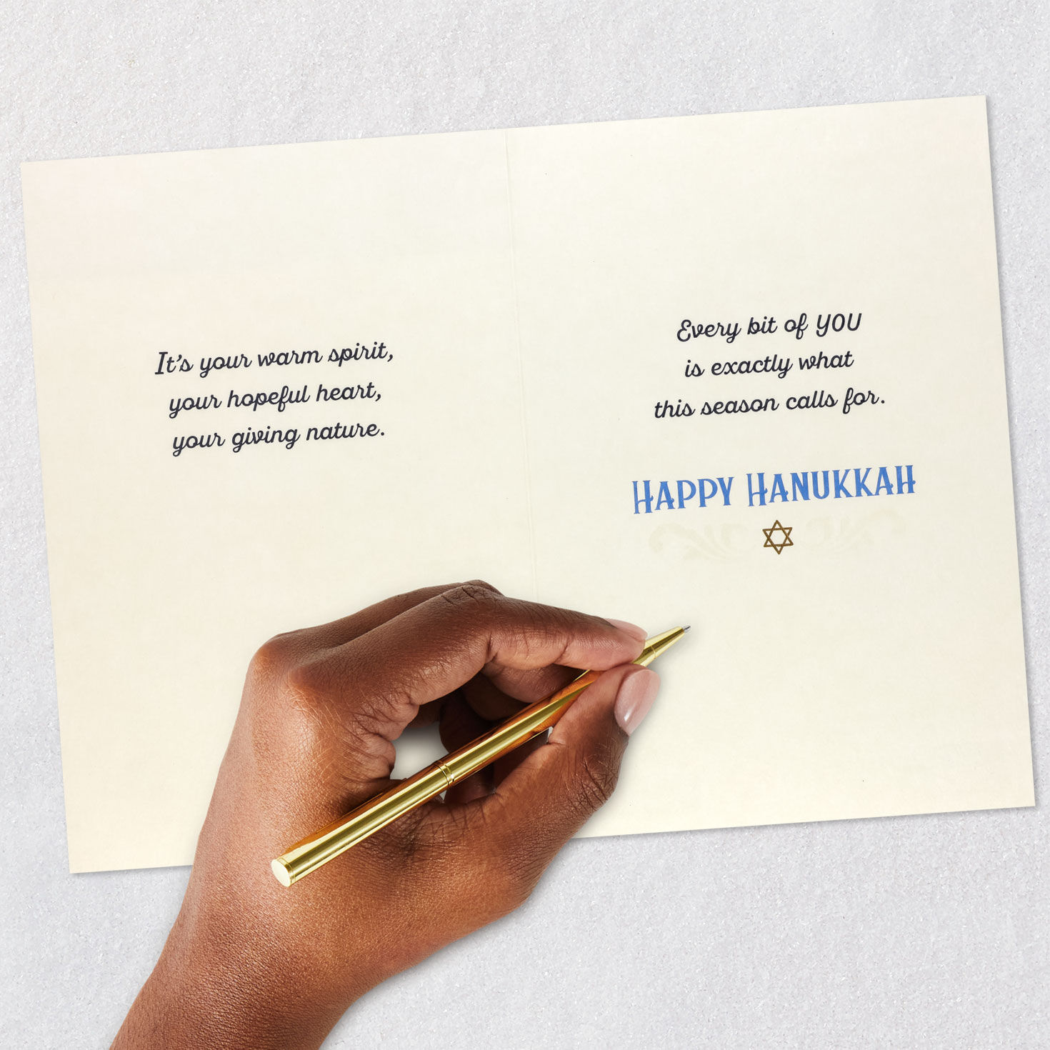 Blue and Gold Menorah Hanukkah Card signing card image number 7