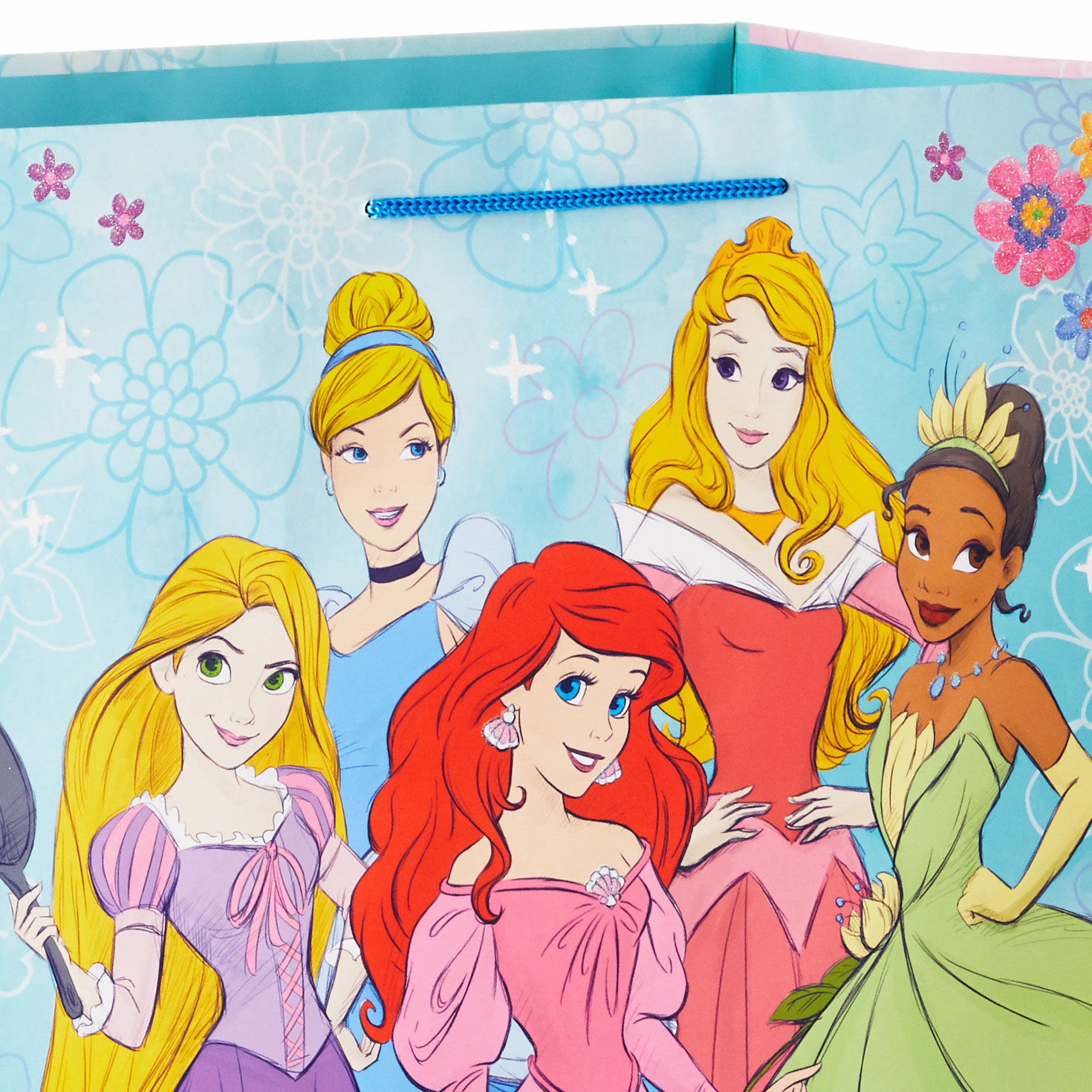 Disney Princesses on Aqua Jumbo Gift Bag Handle Detail image number 4