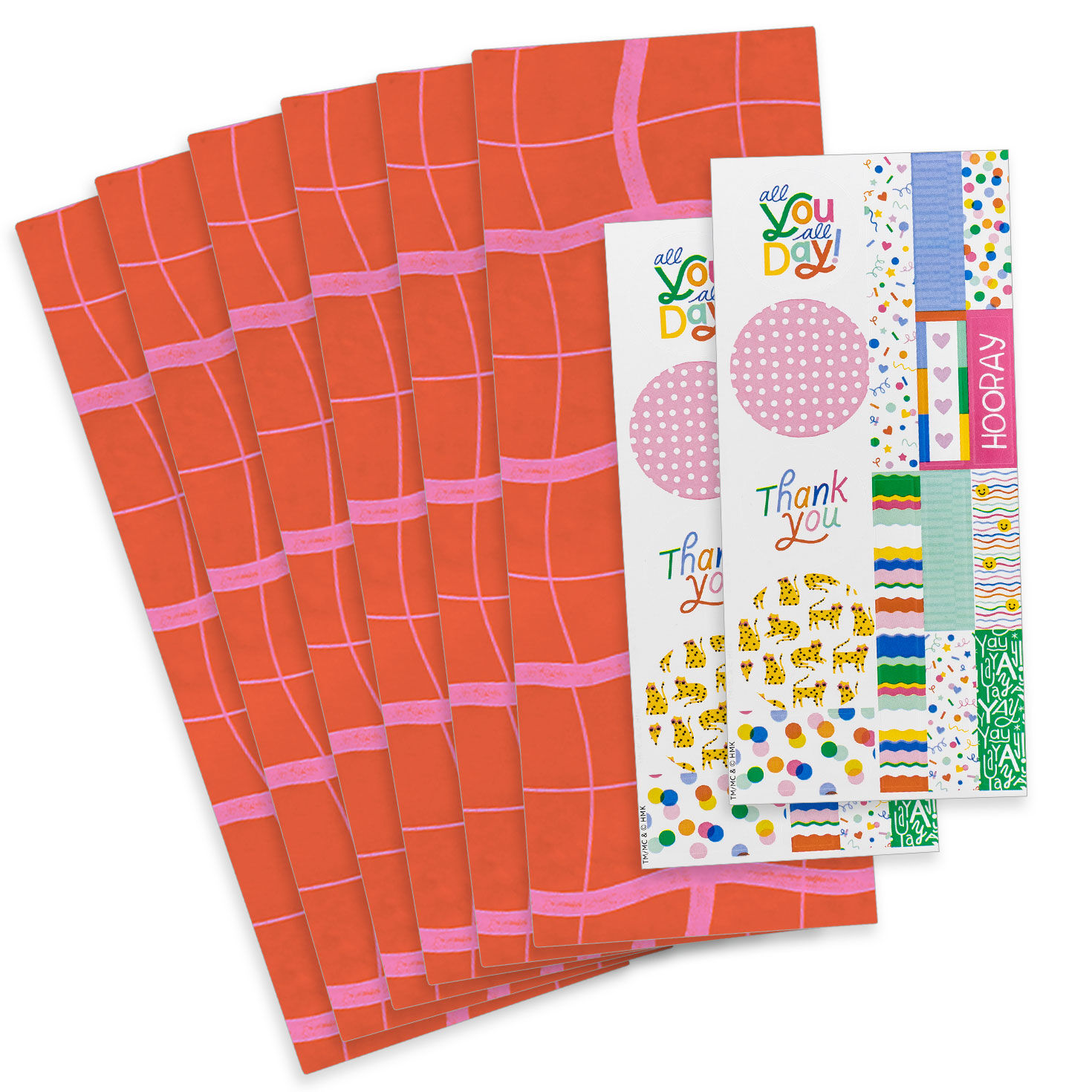 Wavy Pink Plaid on Red Tissue Paper Wrapping Kit