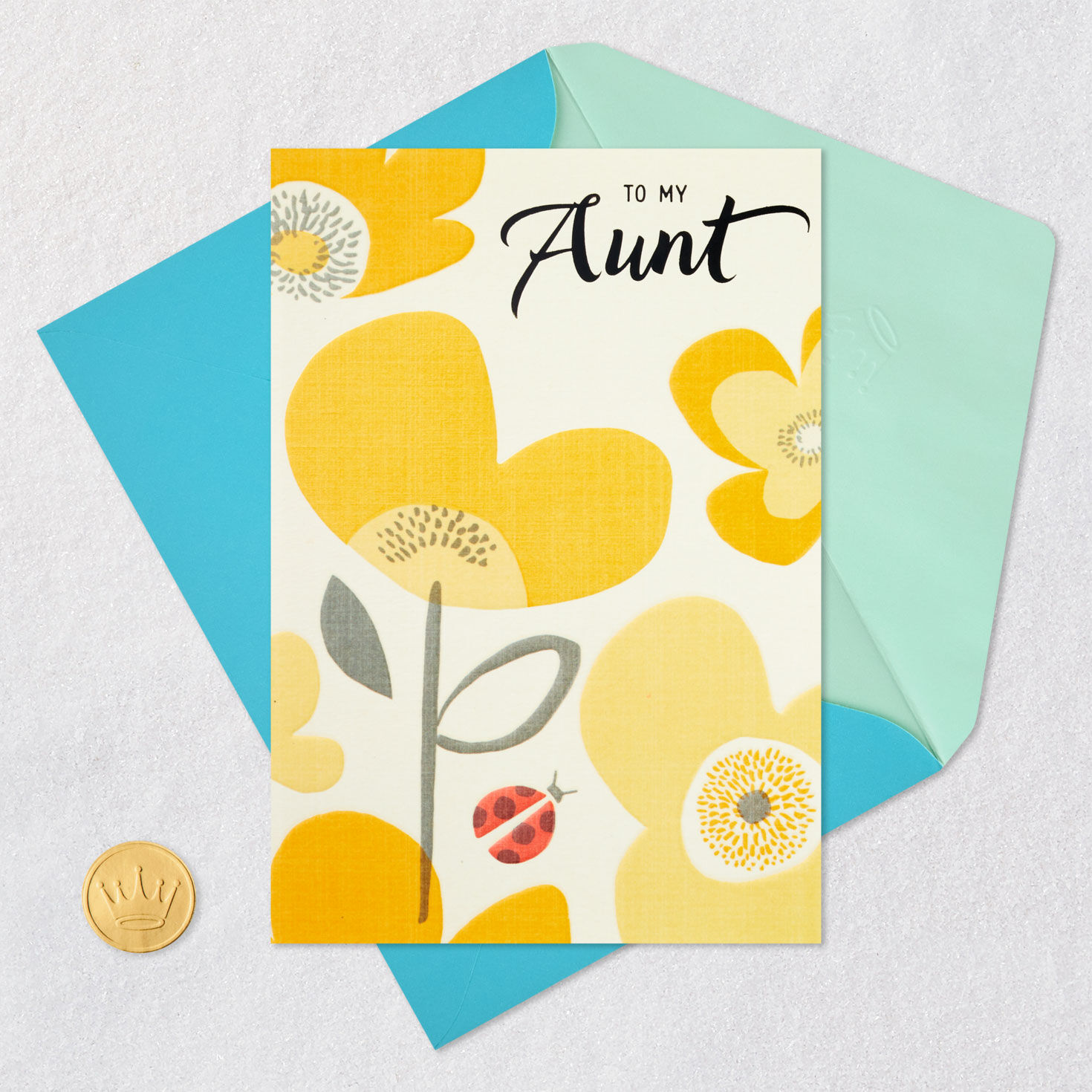 Yellow Flowers Mother's Day Card for Aunt Card Front with Envelope and Gold Seal image number 6