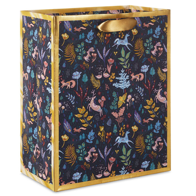 9.6" Colorful Holiday Toile on Navy Medium Gift Bag