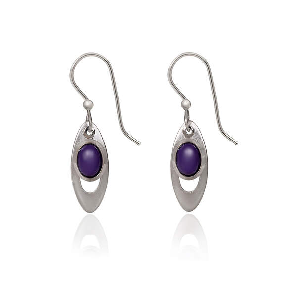 Silver Forest Purple Stone and Silver-Tone Teardrop Metal Earrings