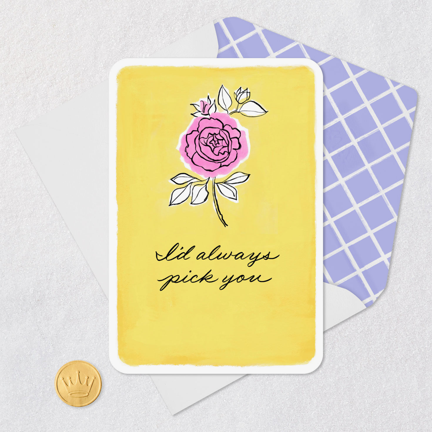 Pink Rose Romantic Love Card Card Front with Envelope and Gold Seal image number 5