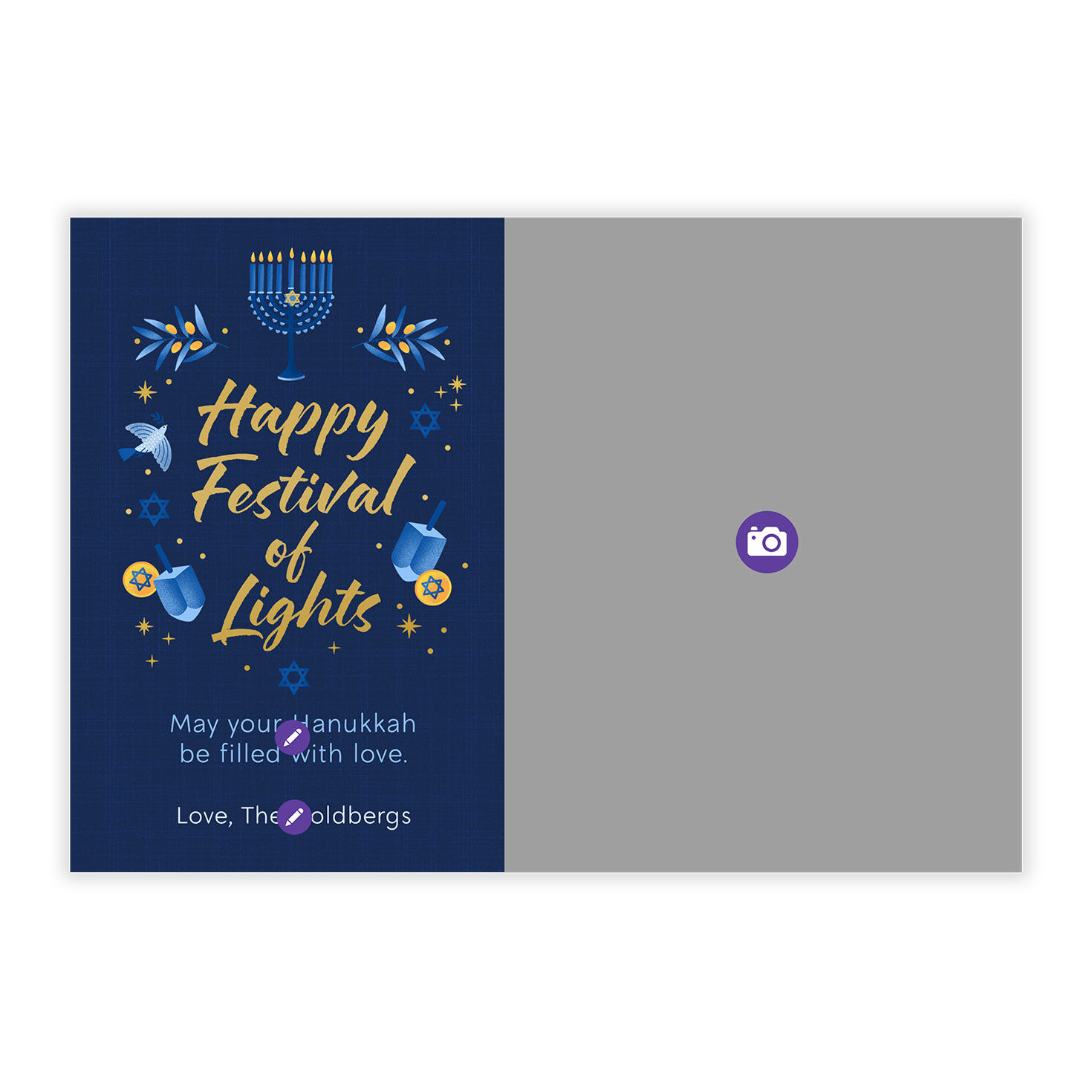 Festival of Lights Personalized Hanukkah Photo Card Card Front indicating personalization image number 5
