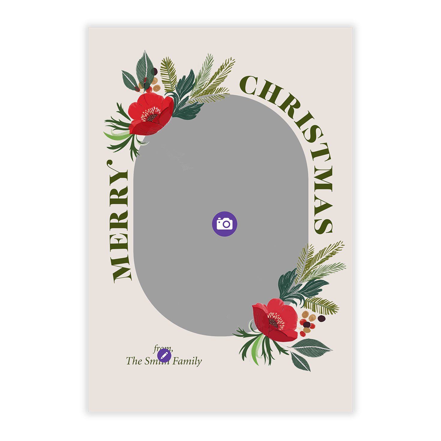 Poinsettia and Pine Flat Christmas Photo Card, , large image number 5