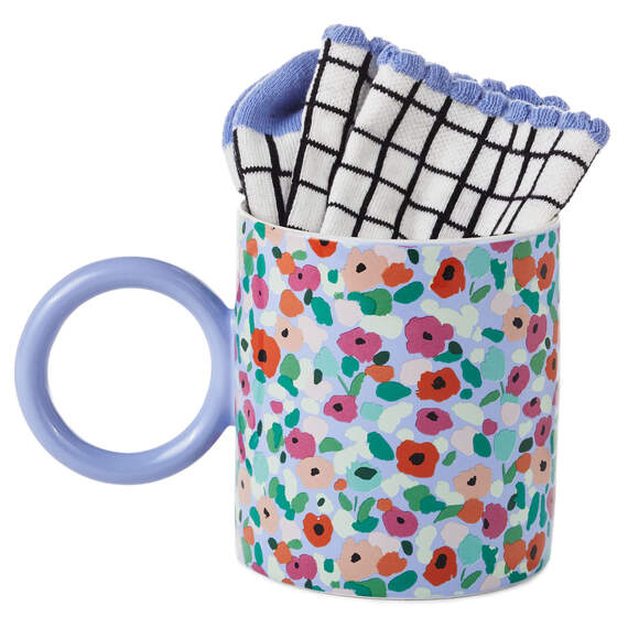 Abstract Floral Mug With Crew Socks, Set of 2