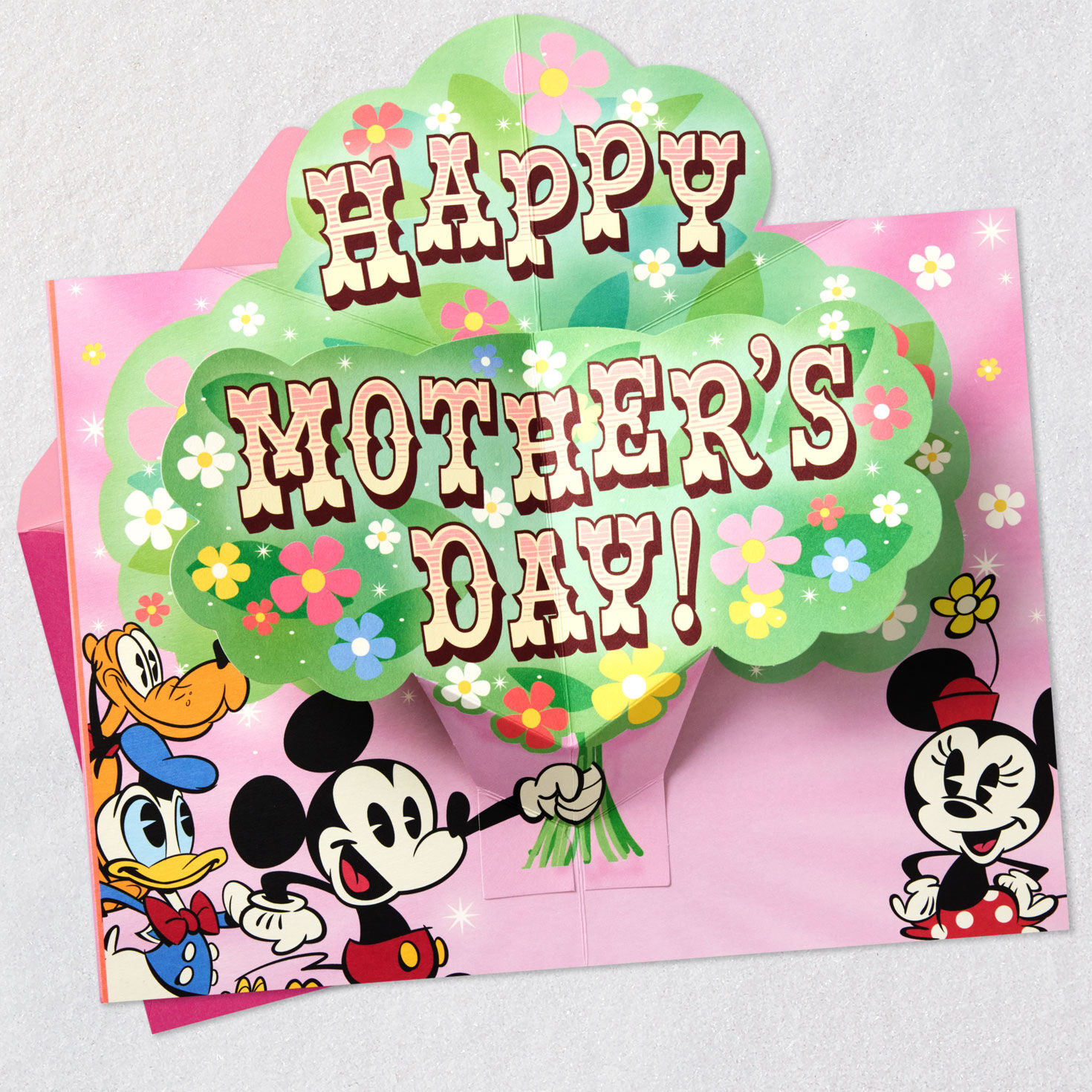 Pink Disney Minnie Mouse Pop-Up Mother's Day Card Open card with envelope image number 4