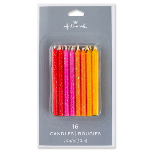 Warm Hues With Glitter Birthday Candles, Set of 16, Warm