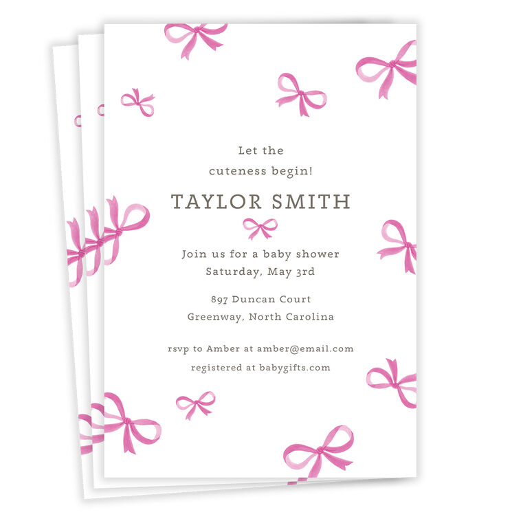Pretty Pink Bows Flat Baby Shower Invitation