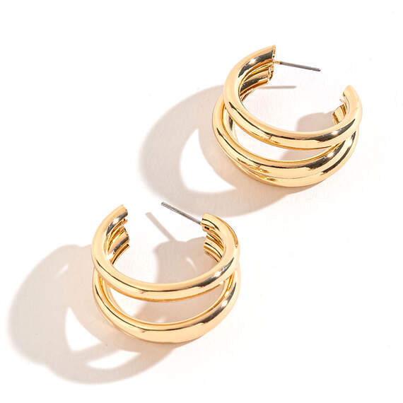 Howard's Jewelry Medium Triple Tube Gold Hoop Earrings, , large image number 1