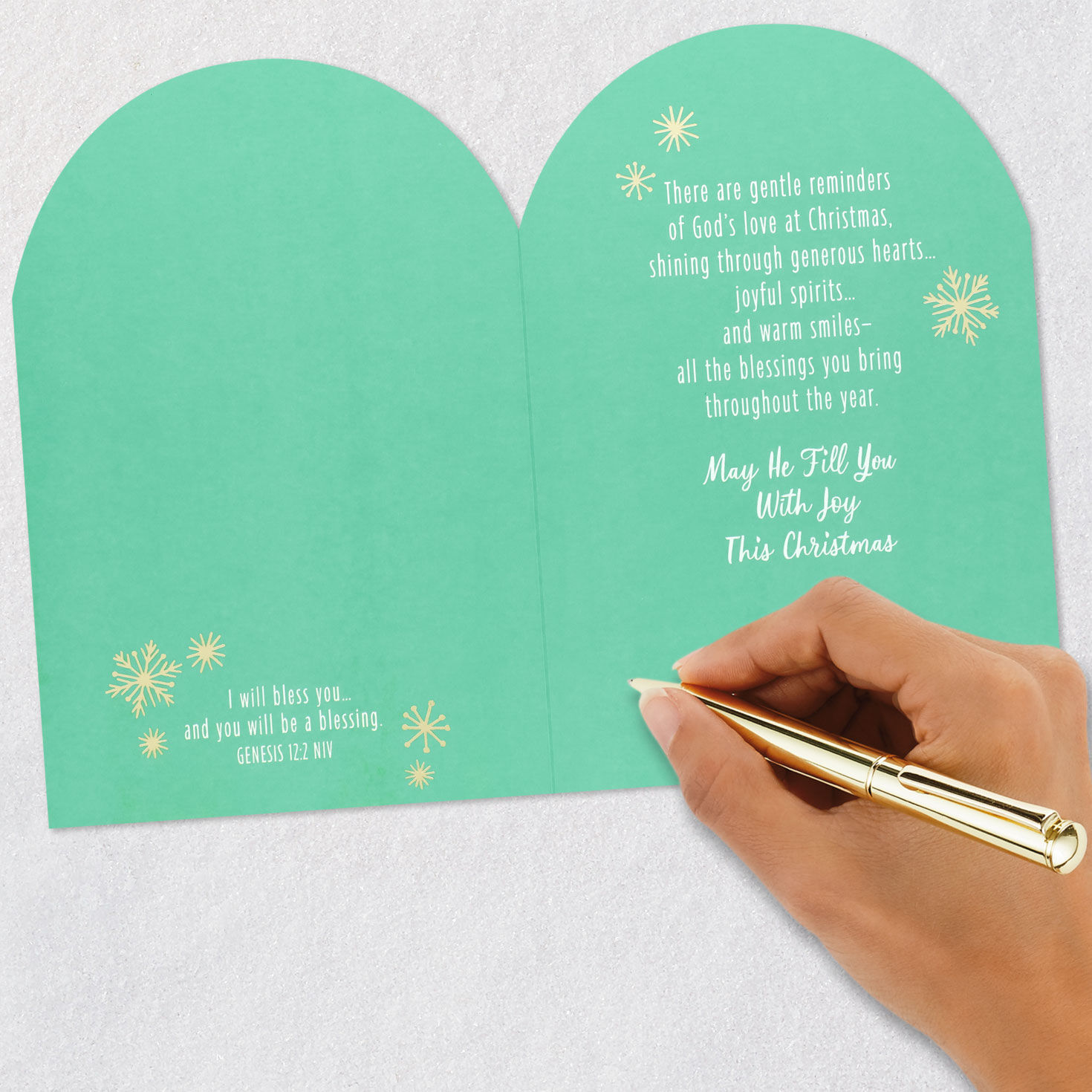 Mittens and Red Present Religious Christmas Card Signing card image number 7