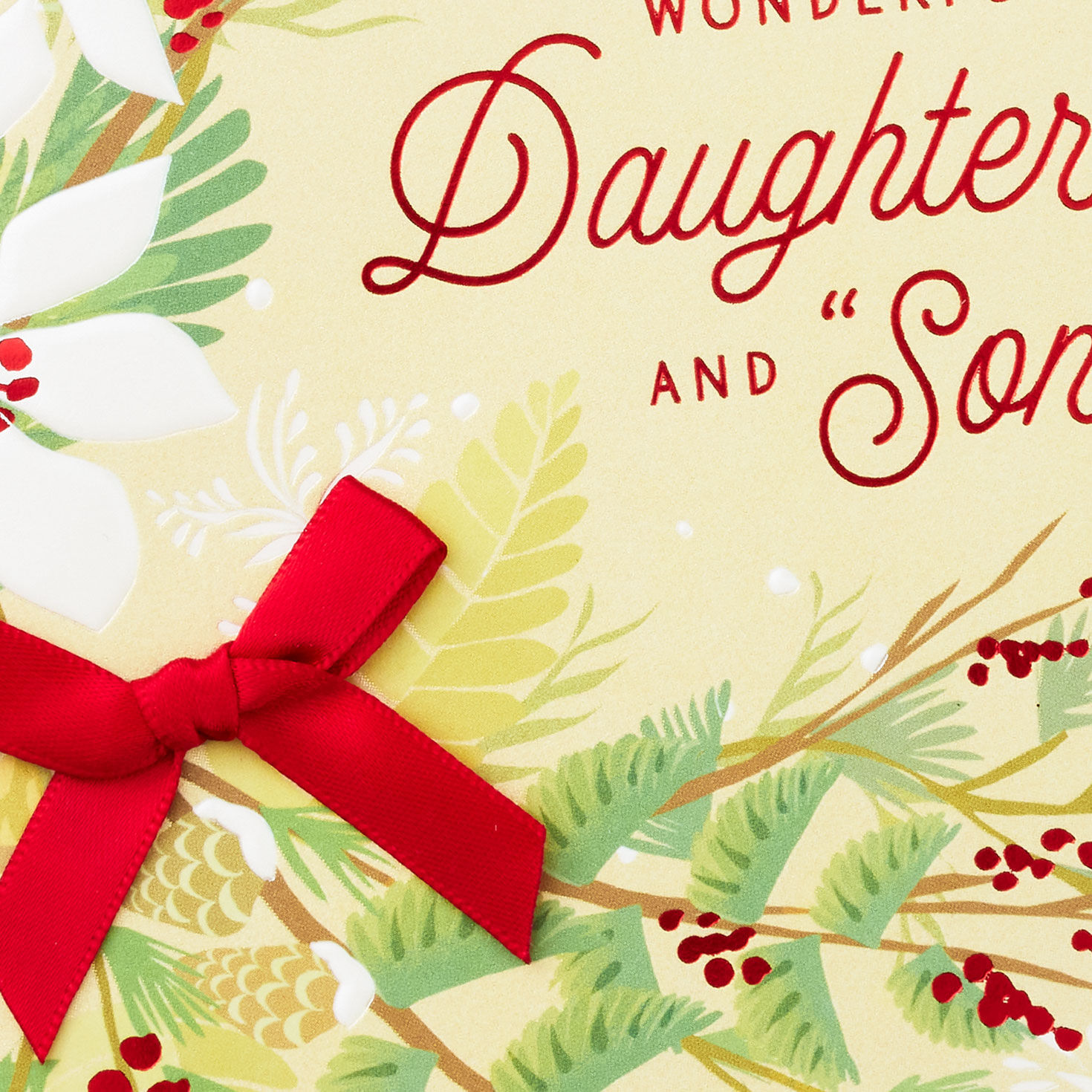 White Flower Greenery Christmas Card for Daughter and Son-in-Law Card Front Detail image number 5