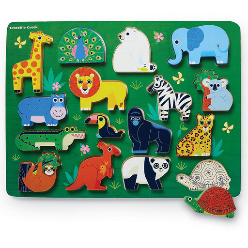 Crocodile Creek Zoo Animals 16-Piece Wood Puzzle for Kids, 