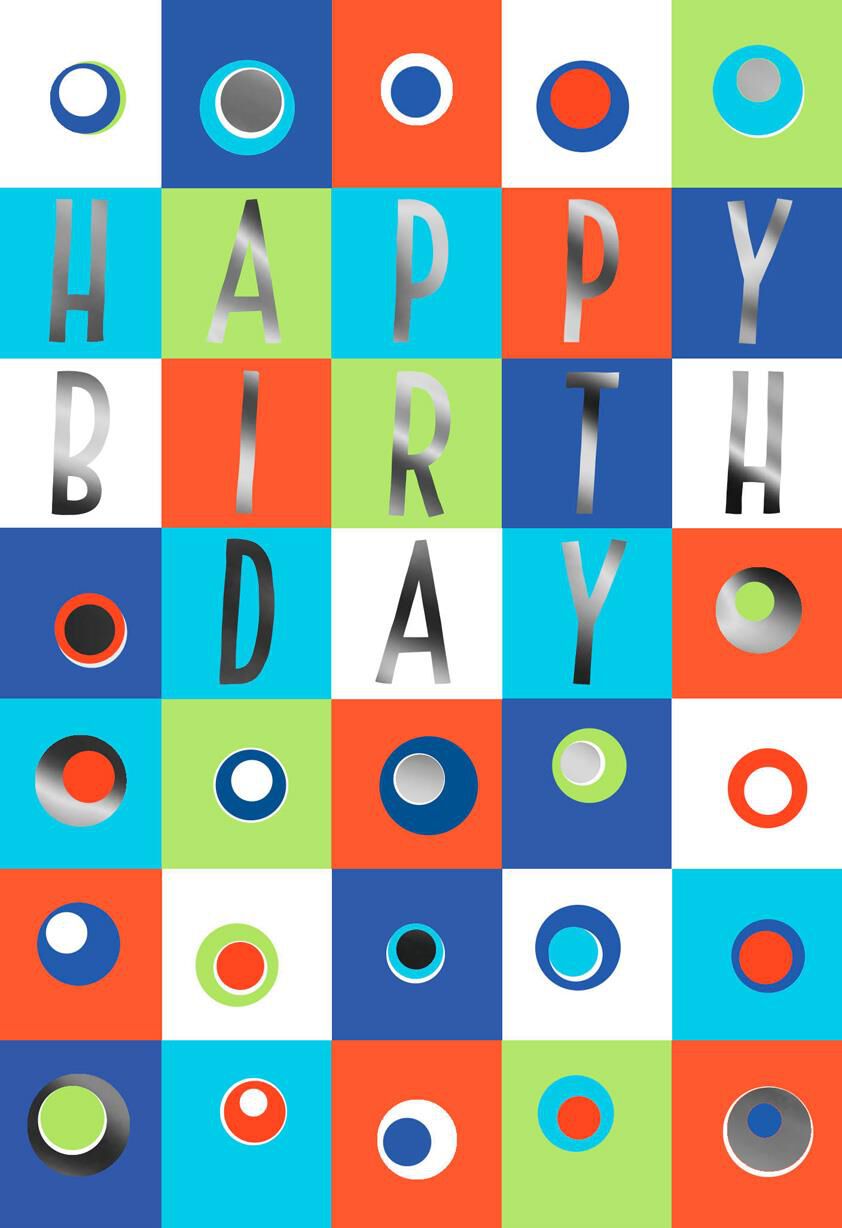 Squares, Dots and Foil Happy Birthday Card