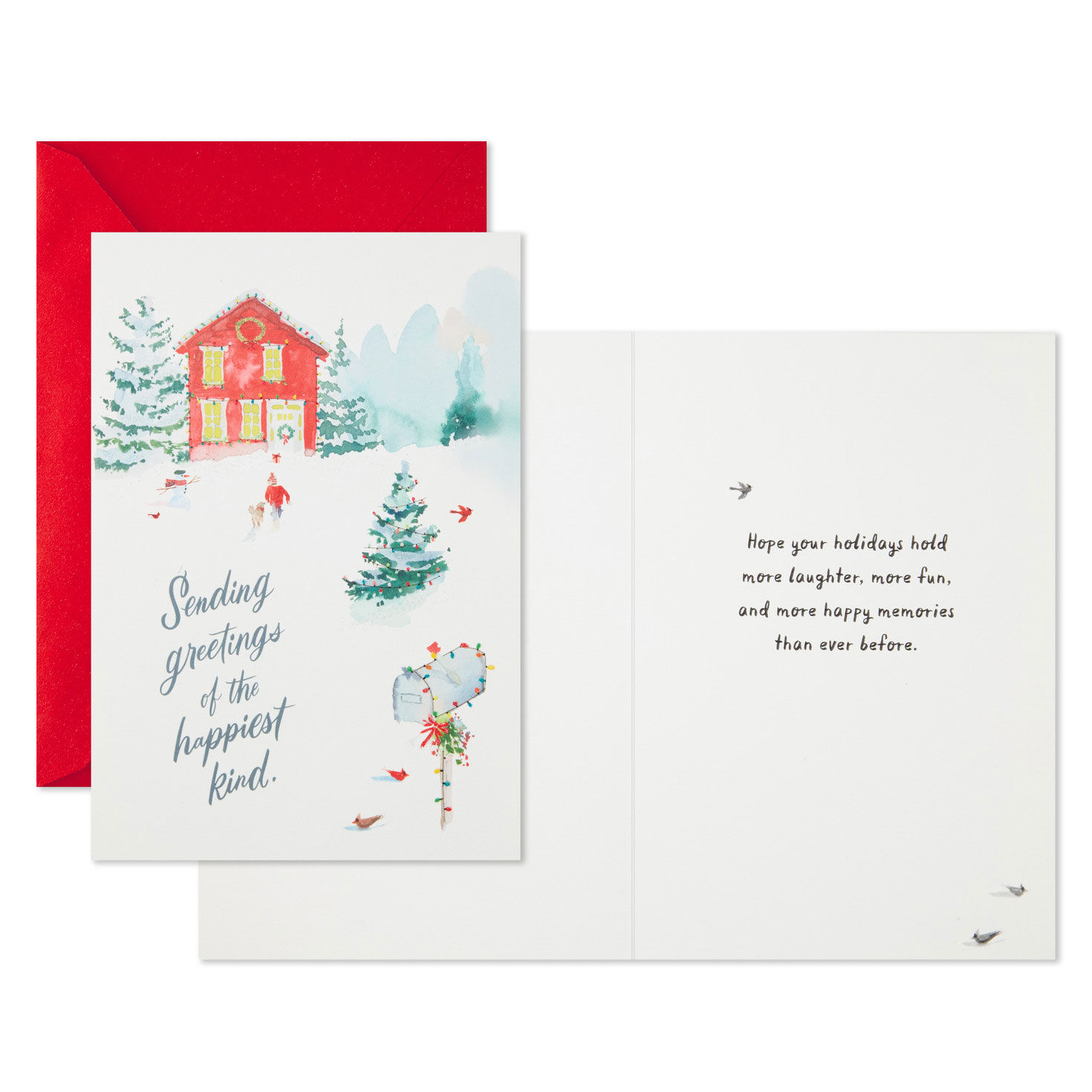 Red House in Snow Boxed Christmas Cards Card Front with Sentiment image number 3