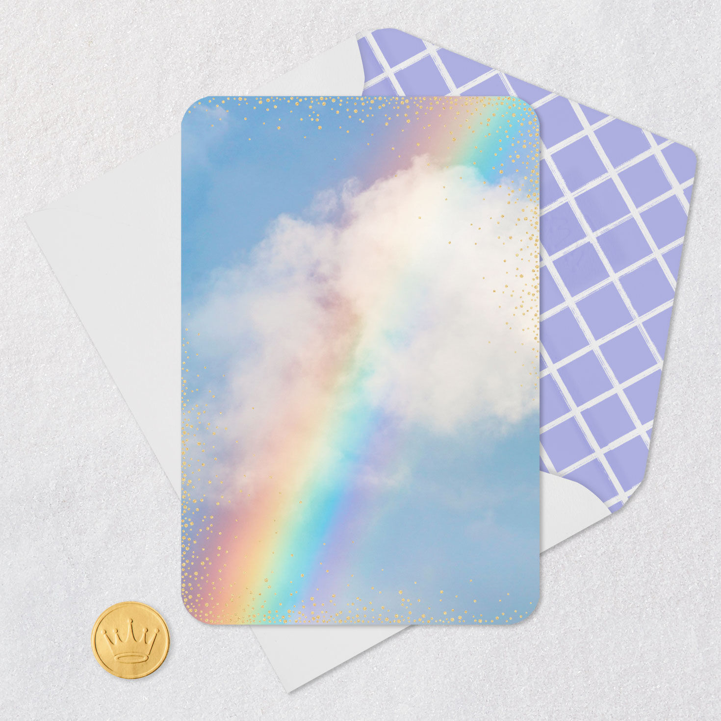 Rainbow and Clouds Blank Card Card Front with Envelope and Gold Seal image number 4