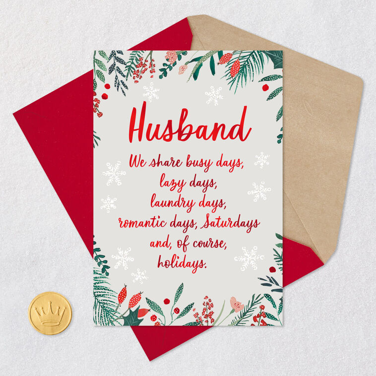 Sparkly Holiday Greenery Border Husband Christmas Card Card Front with Envelope and Gold Seal image number 5