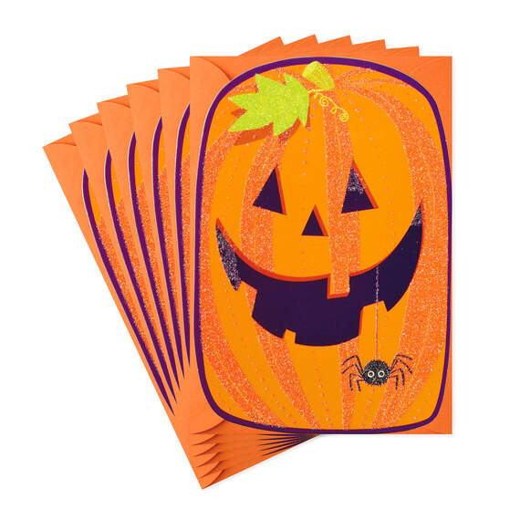 Smiling Pumpkin With Spider Halloween Cards, Pack of 6