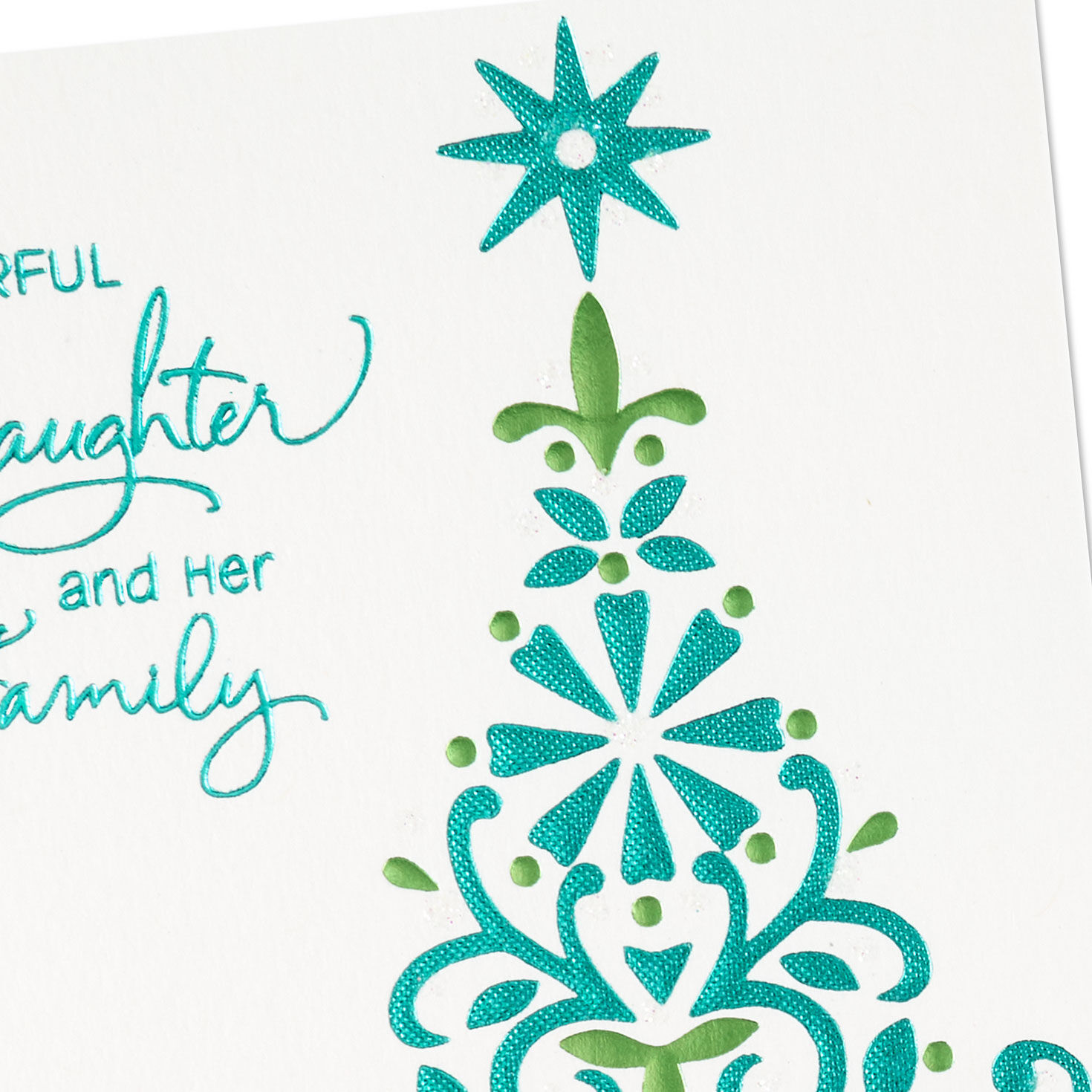 Ornate Tree Christmas Card for Daughter and Family Card Front Detail image number 5